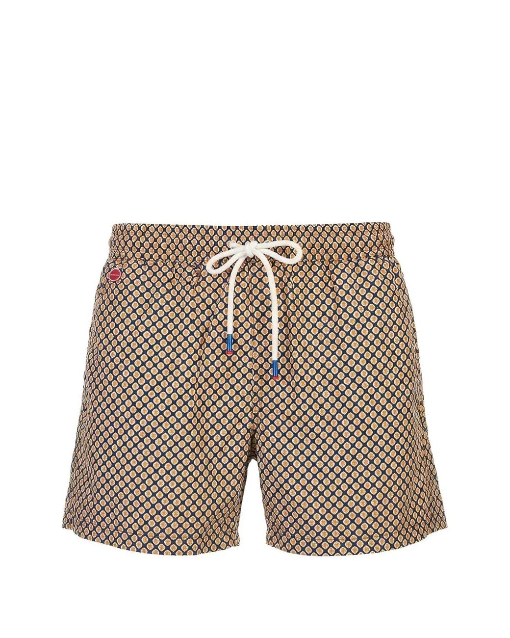Kiton White Geometric-Print Swim Shorts for men