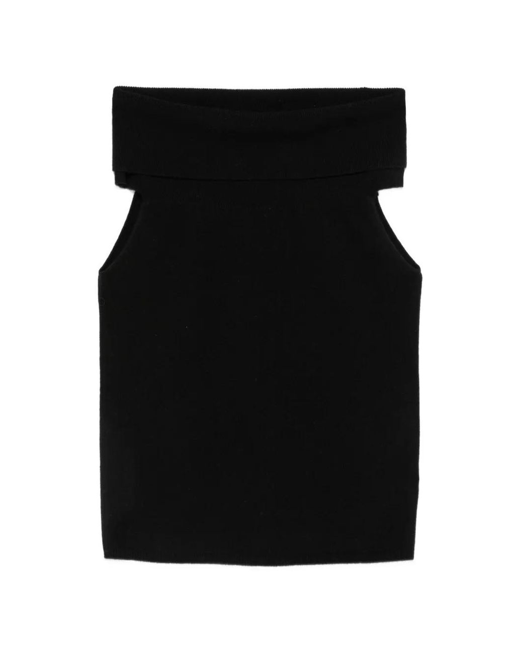Le Petite Pulle Black Off-Shoulder Ribbed-Knit Top