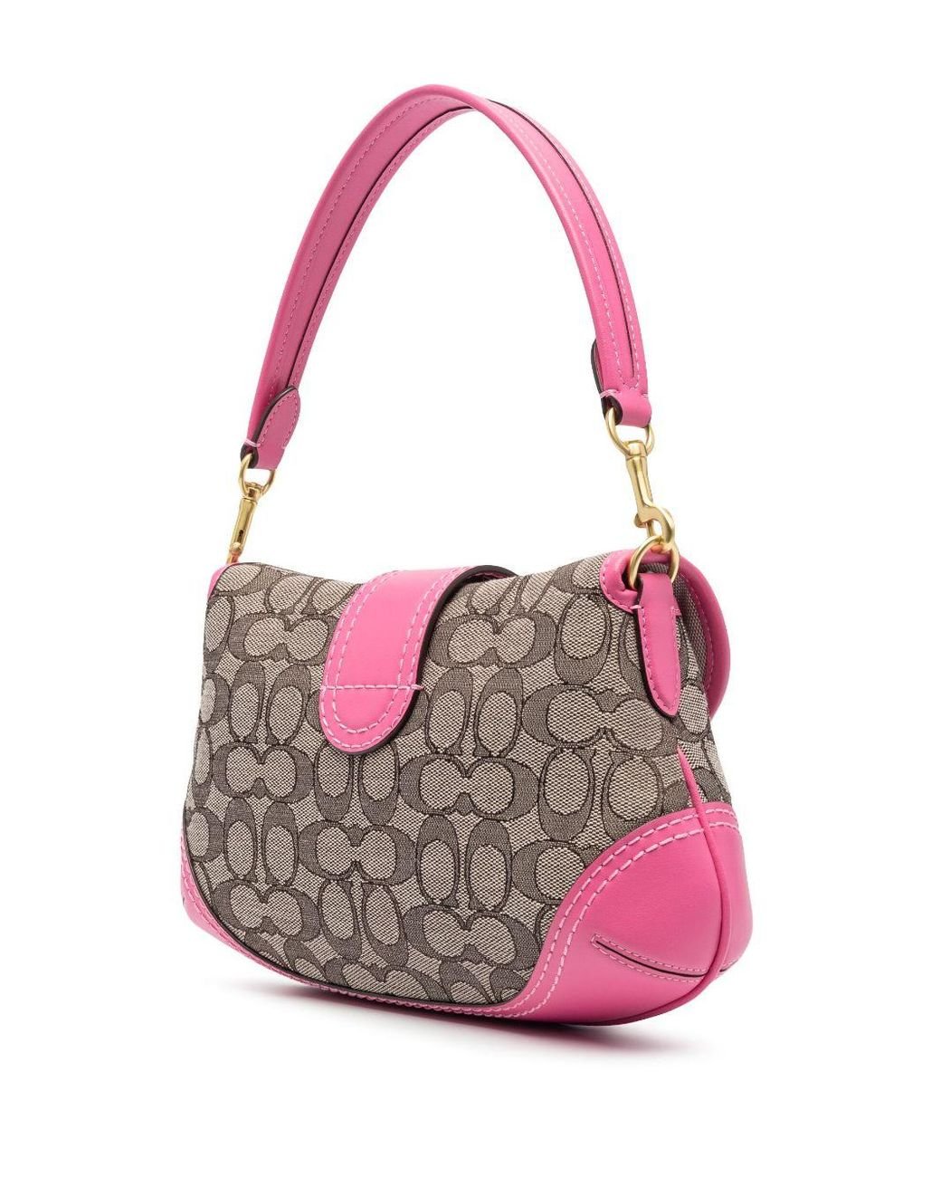 バッグ Coach Soho Signature Shoulder Bag Pink Coach shoulder bag signature pink Soho Bag Charm Canvas