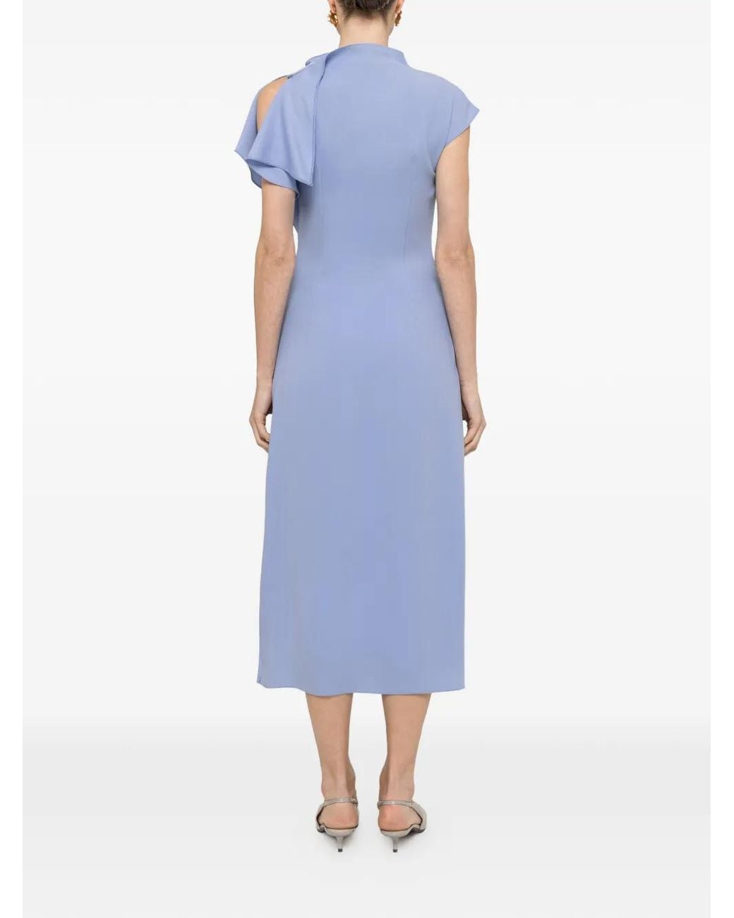 Nissa Blue A-Line Ruffled Midi Dress