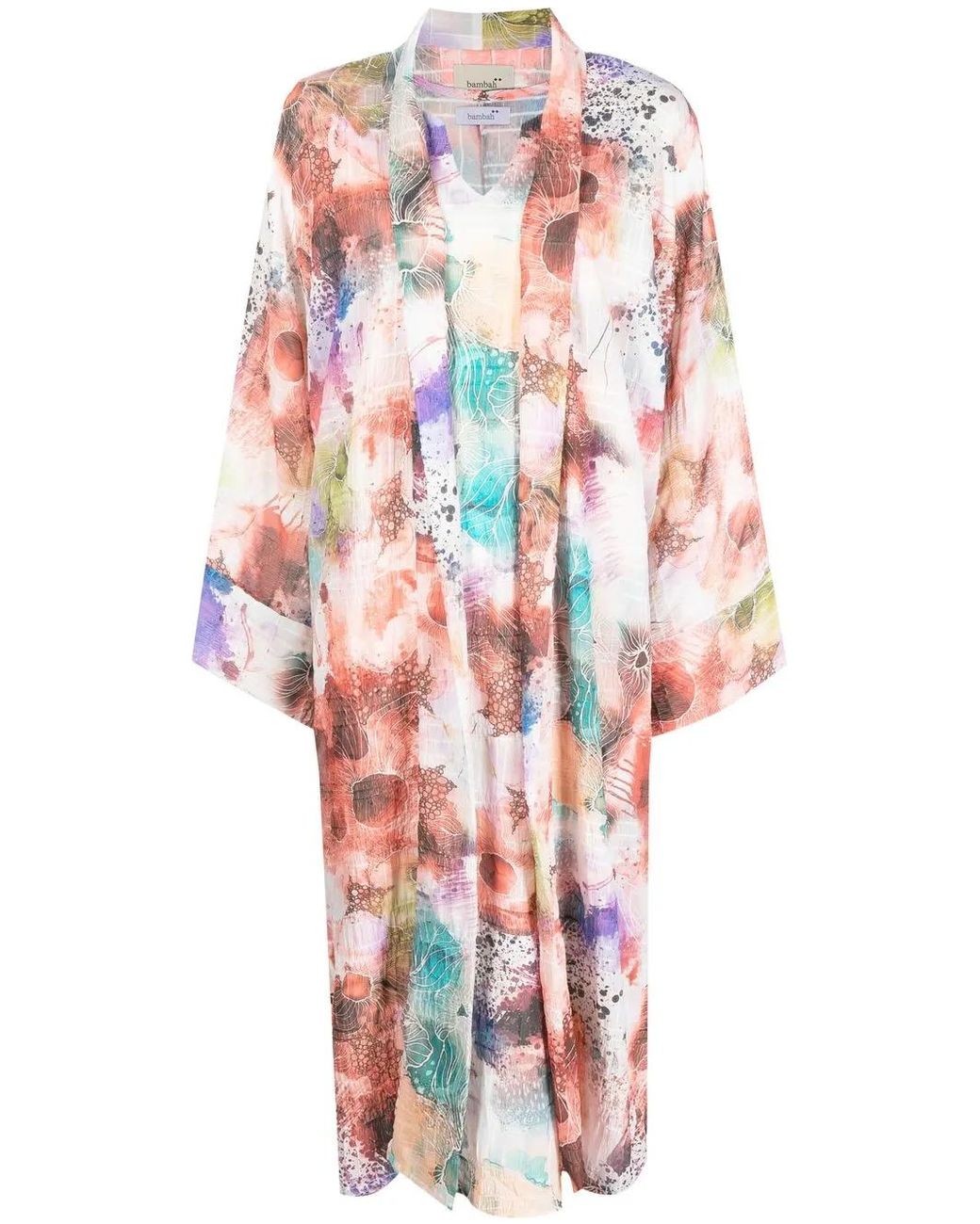 Bambah White Two-Piece Floral-Print Midi Dress