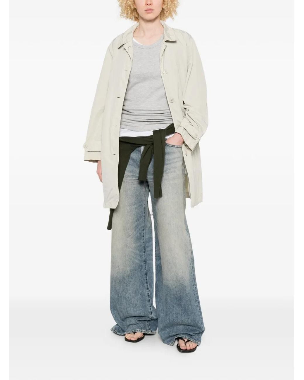 Aspesi White Manteau Mi-Long Droit