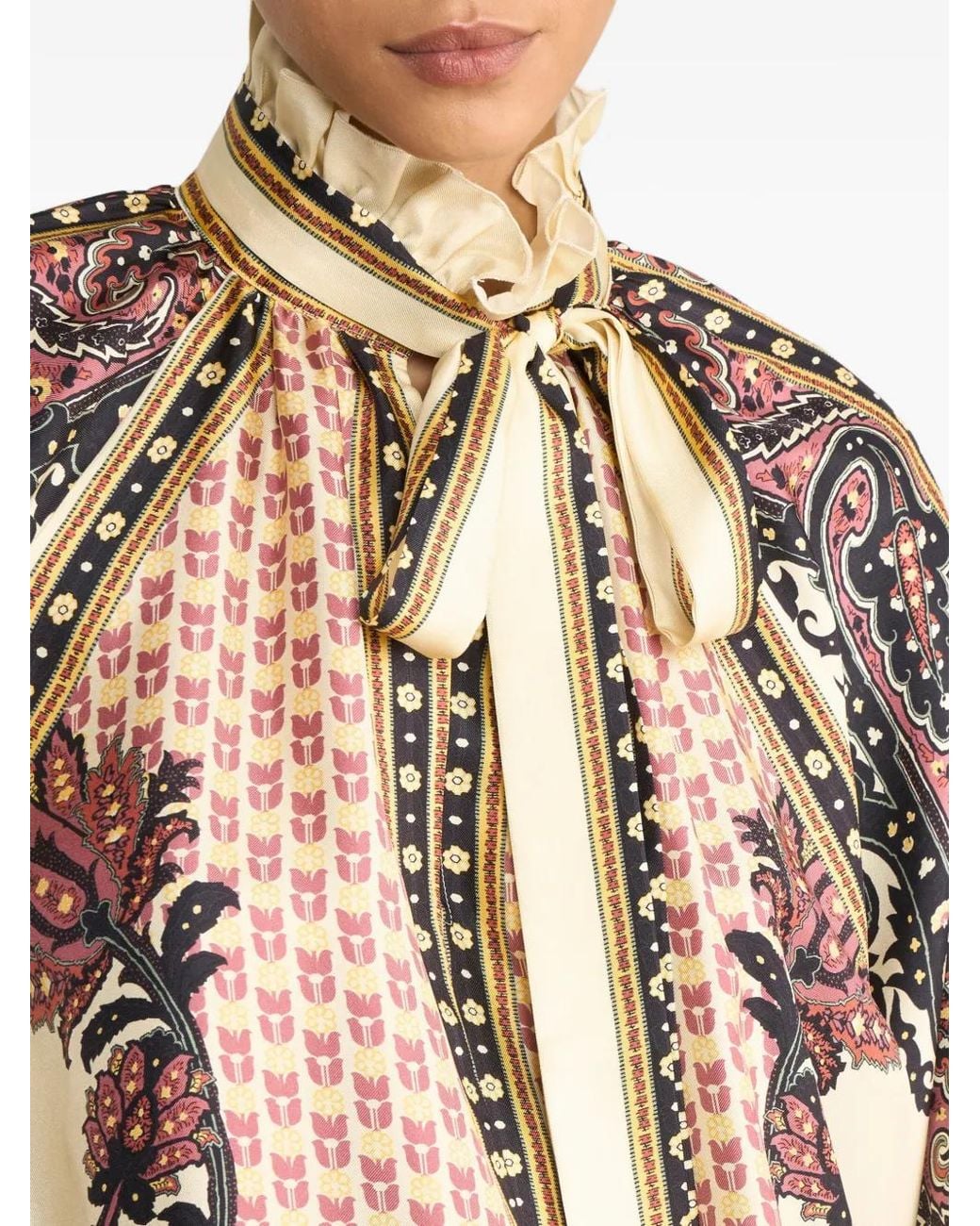 Etro Pink Silk Twill Blouse With Silk Scarf And Floral Geometric Motif
