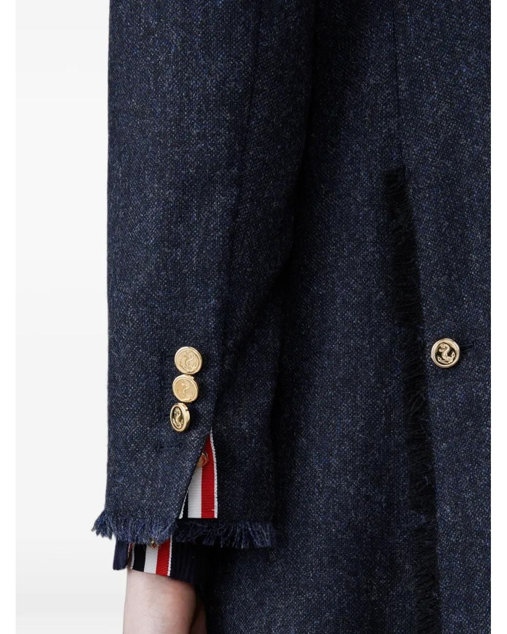 Thom Browne Black Donegal Tweed Wide Lapel Overcoat