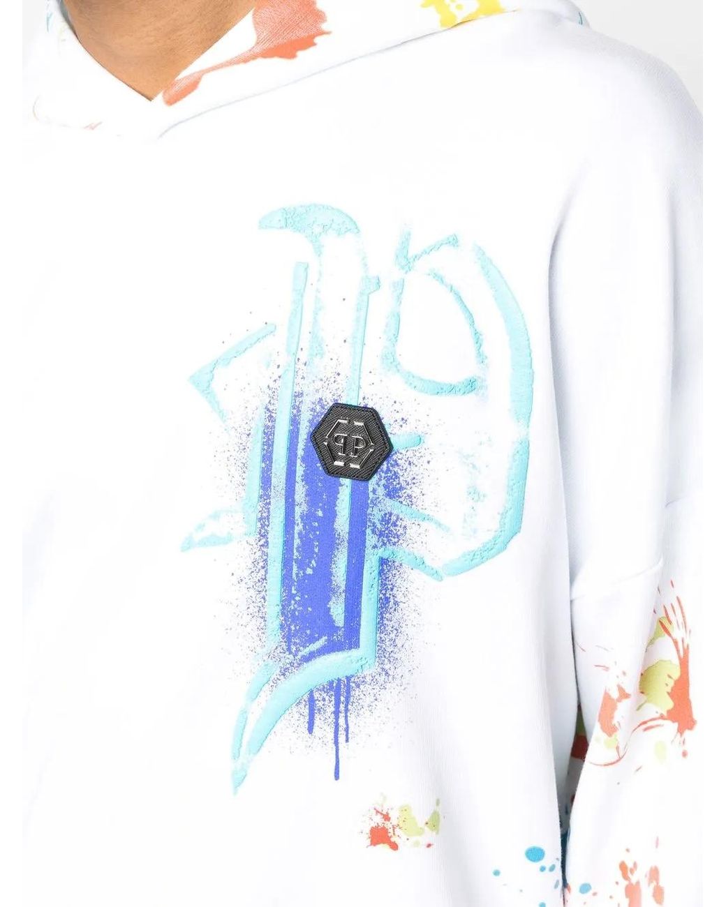 Philipp Plein White Dripping Skull Hoodie for men