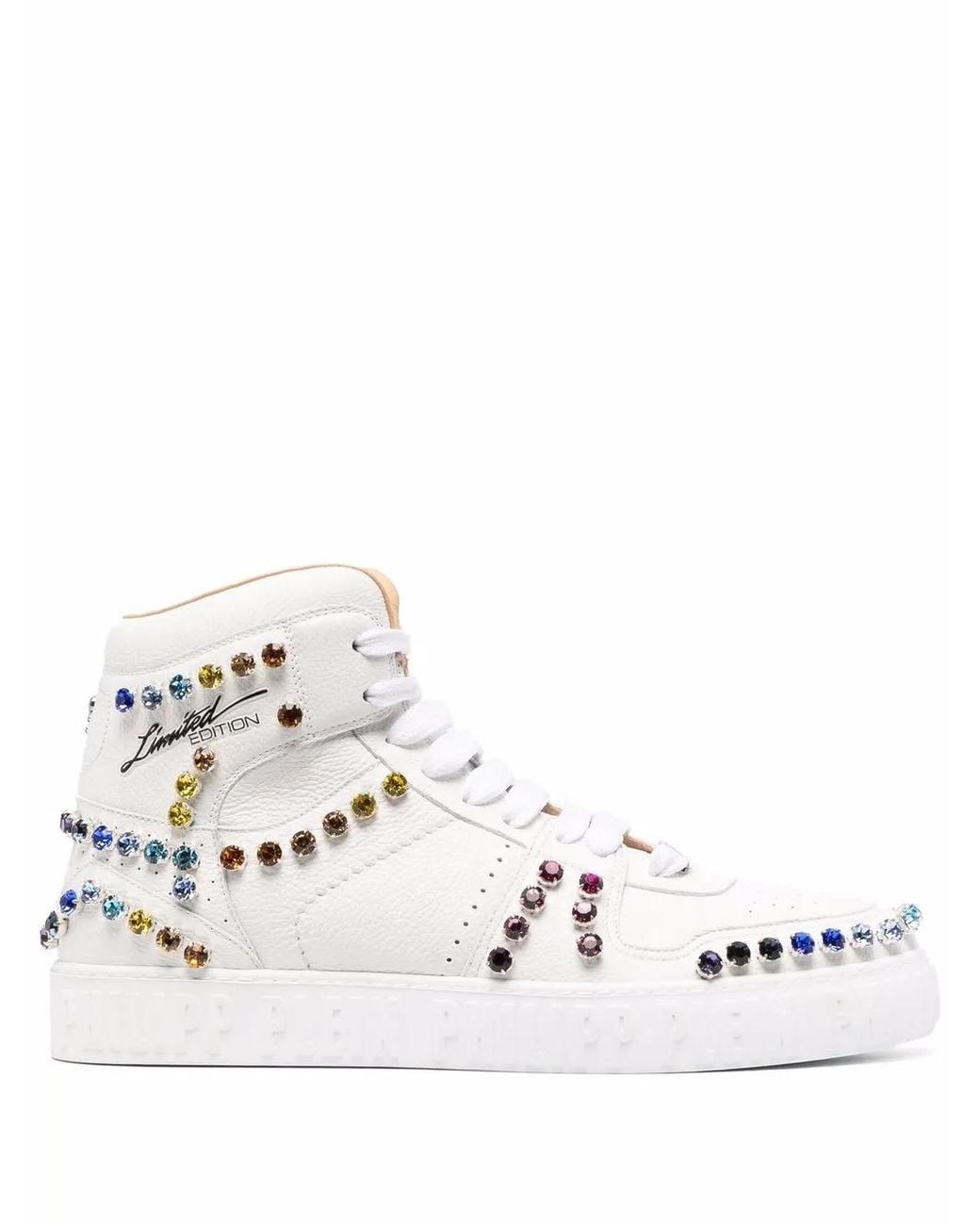 Philipp Plein White Crystal-Studded High-Top Sneakers for men