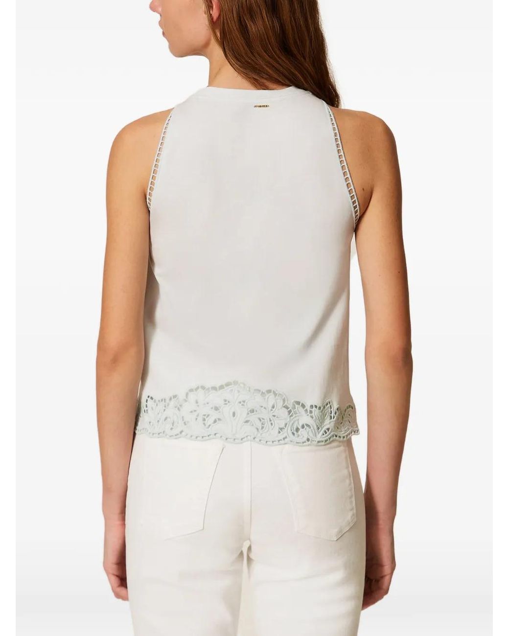 Twinset White Broderie-Anglaise Tank Top