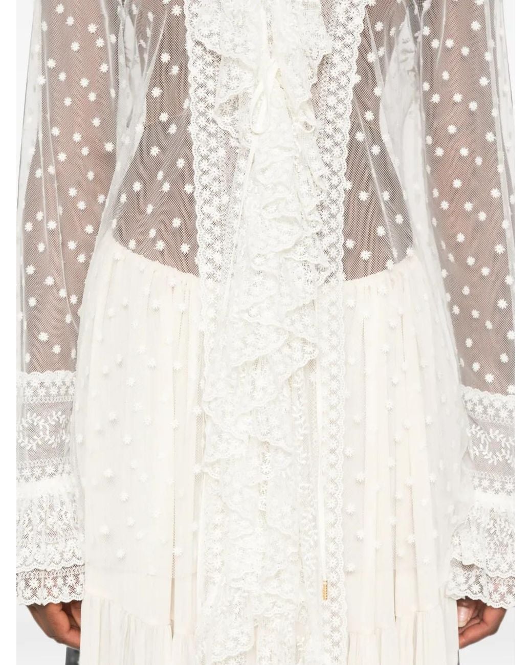 Alberta Ferretti White Blouse Bordée De Dentelle À Volants
