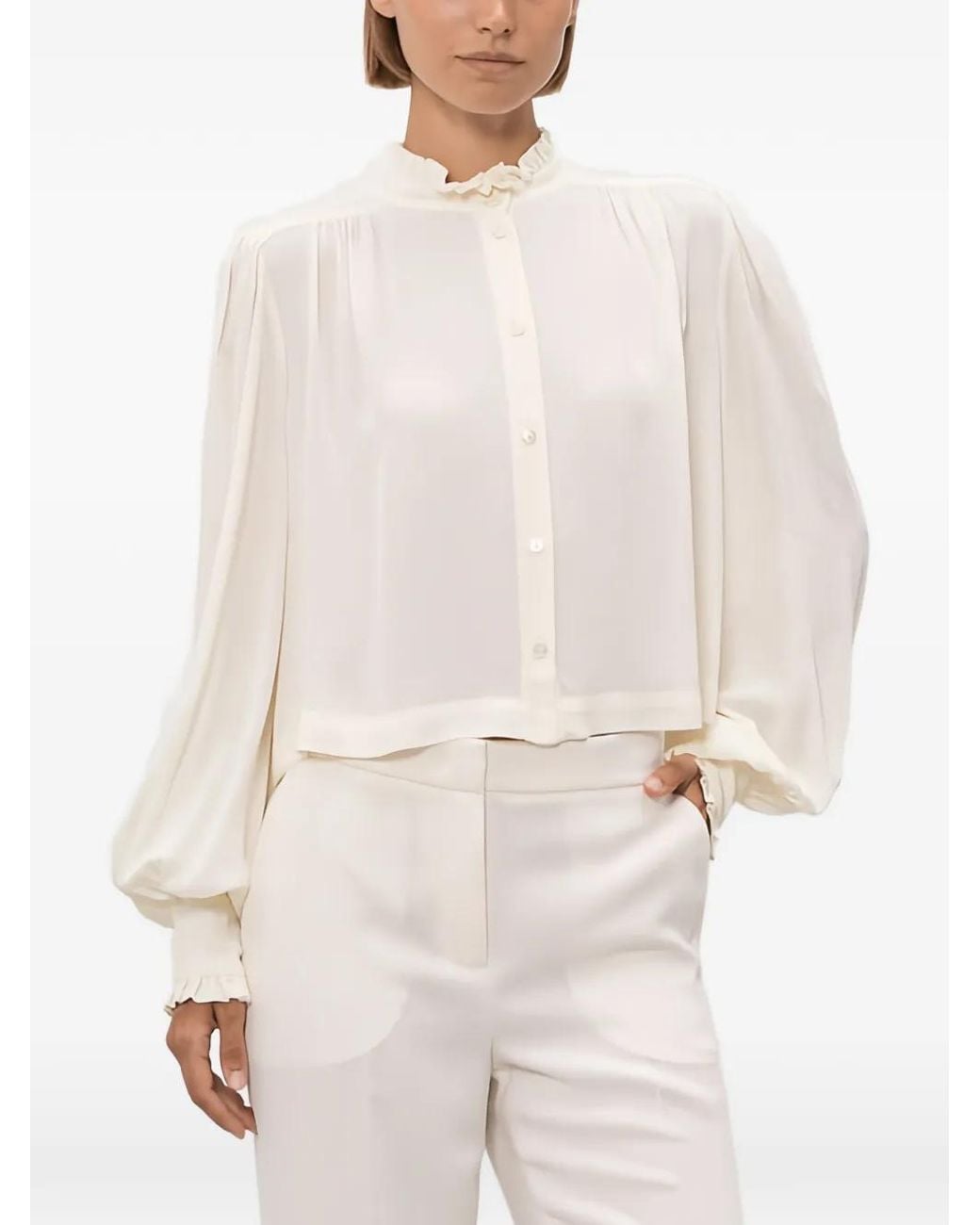 Twinset White Crêpe De Chine Cropped Shirt