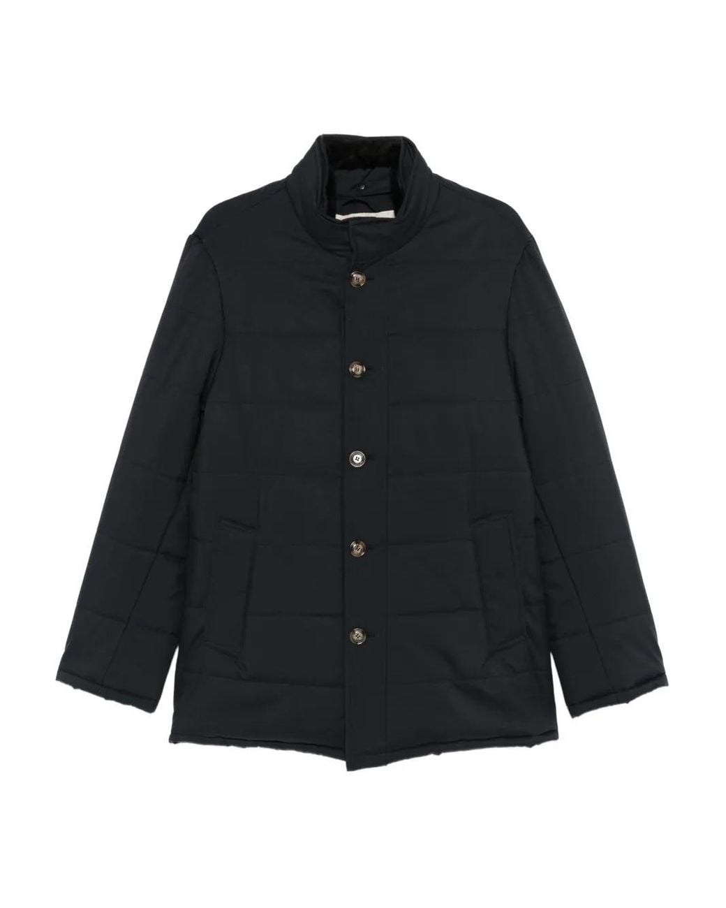 Barba Napoli Black Button Quilted Coat for men