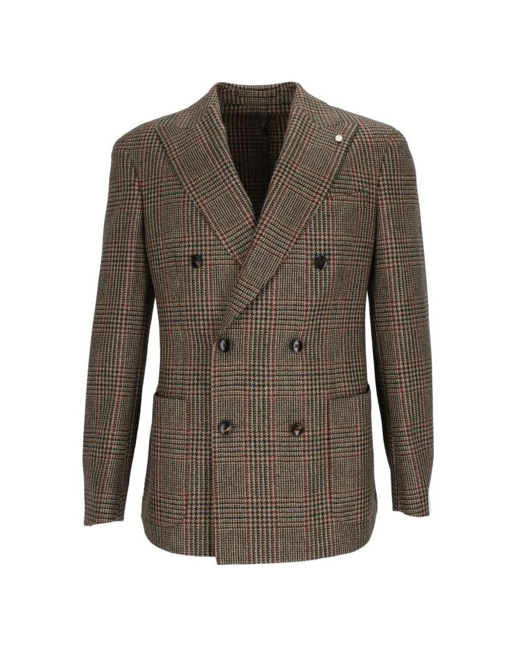 Luigi Bianchi Brown Check-Pattern Double-Breasted Blazer for men