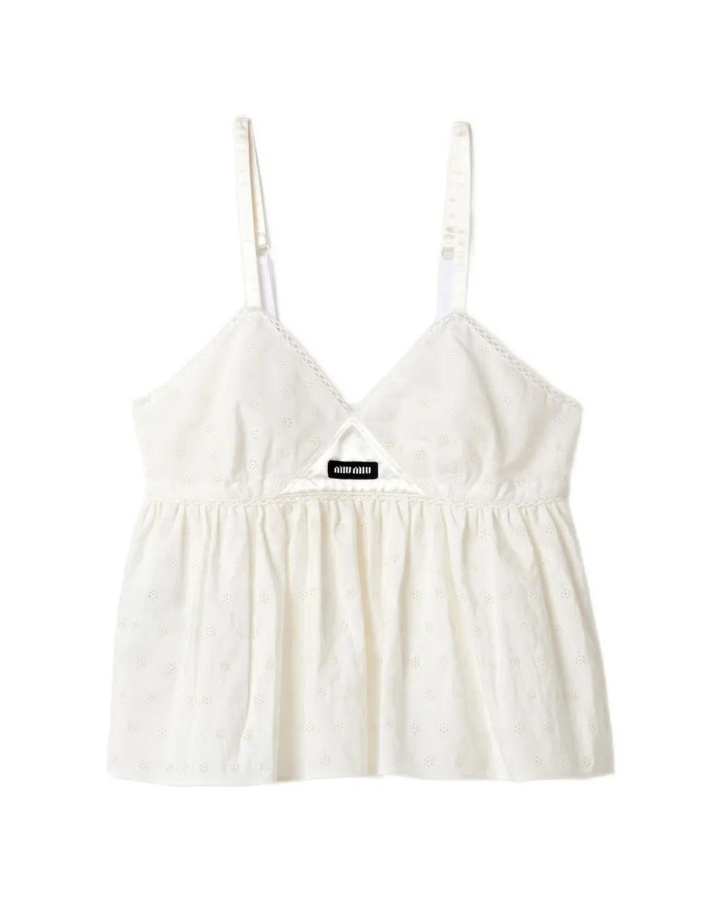 Miu Miu White Slubbed Eyelet Poplin Top