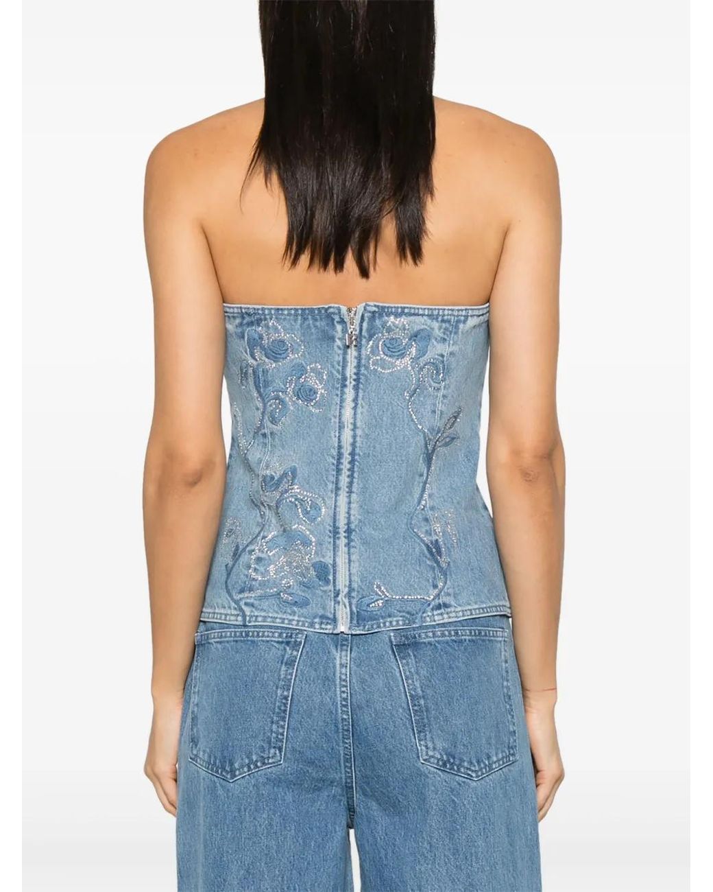 ROTATE BIRGER CHRISTENSEN Blue Rhinestone-Embellished Top