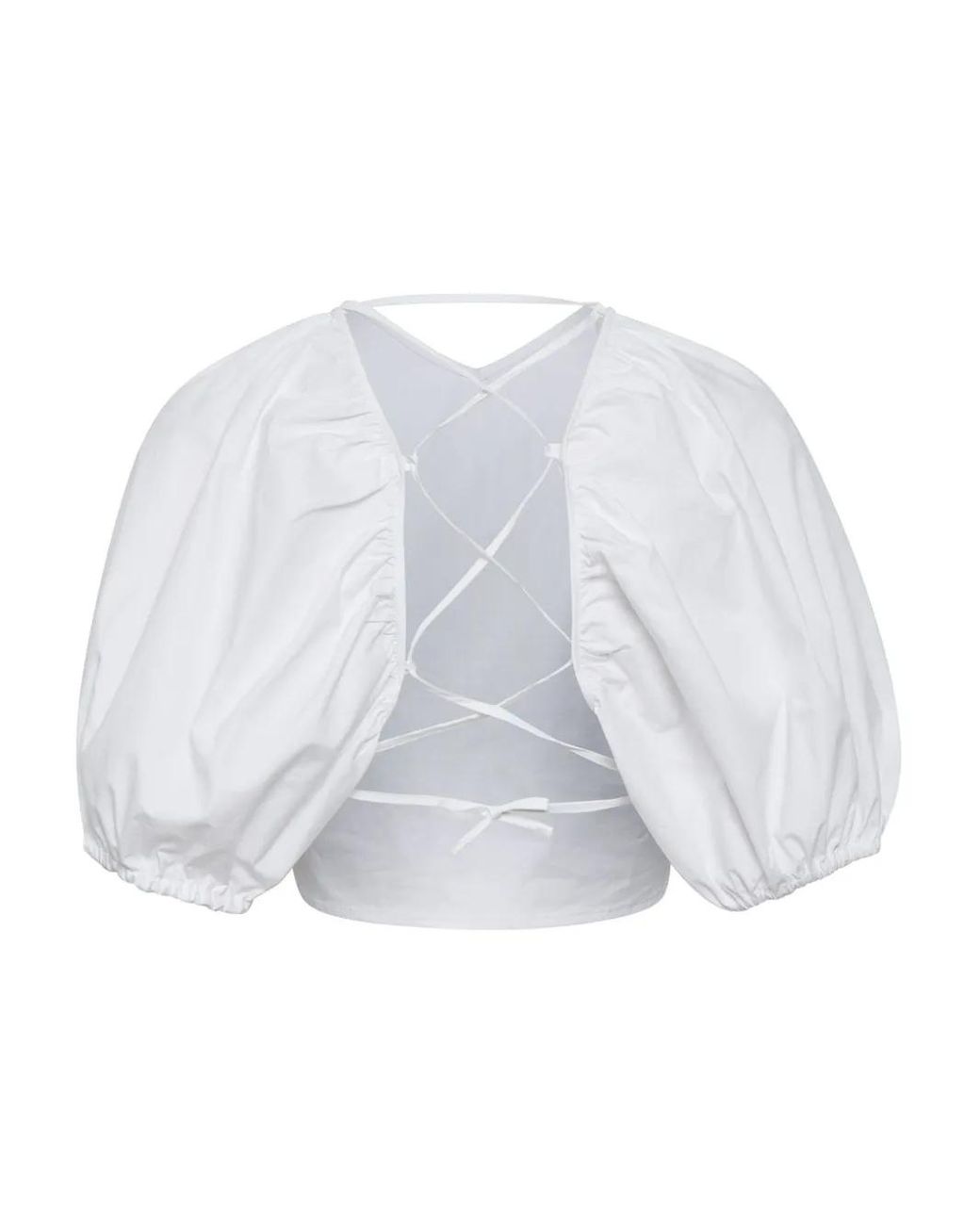 Gestuz White Svala Puff-Sleeve Lace-Up Top
