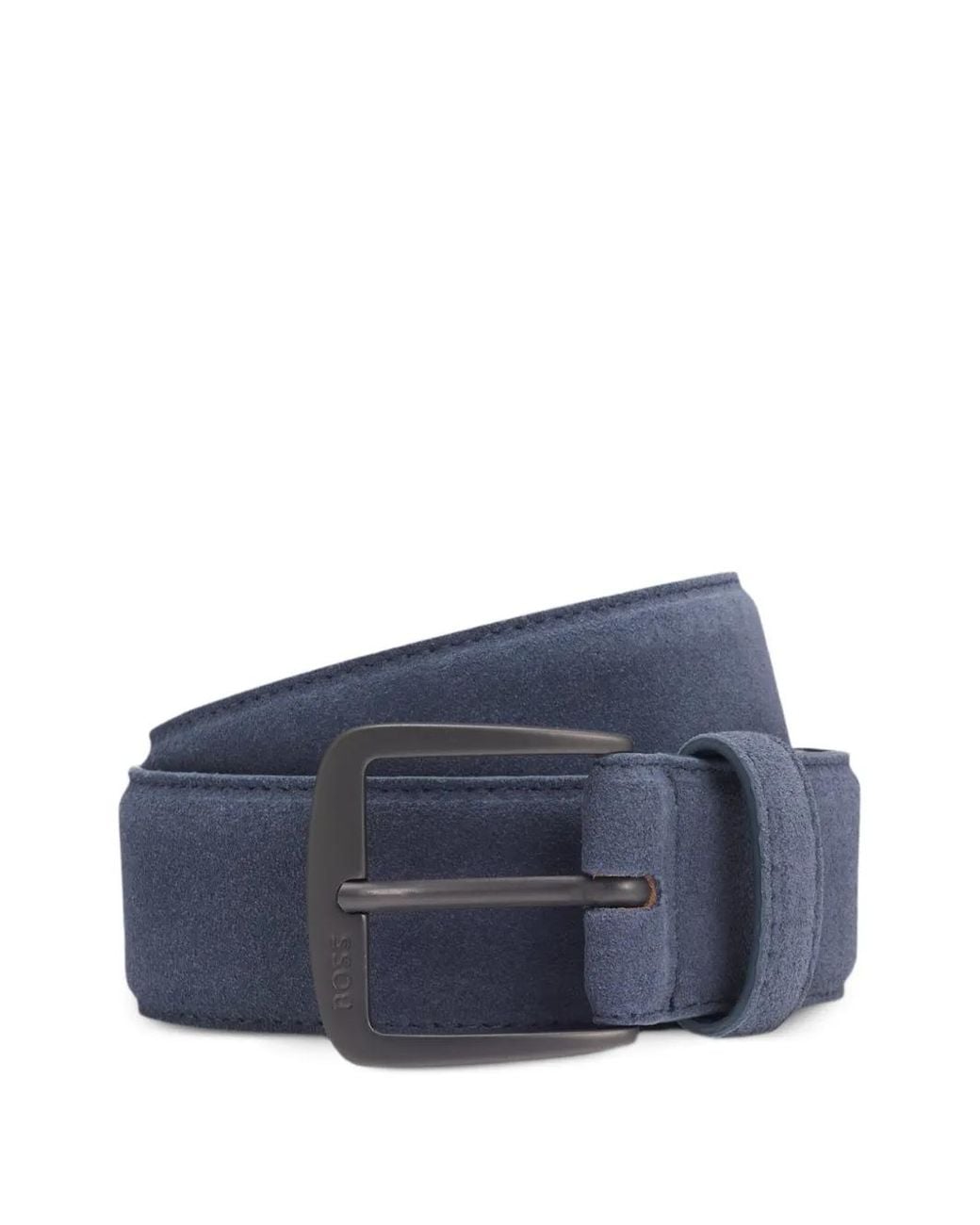 Boss Blue Italian-Suede Belt With Gunmetal Buckle for men