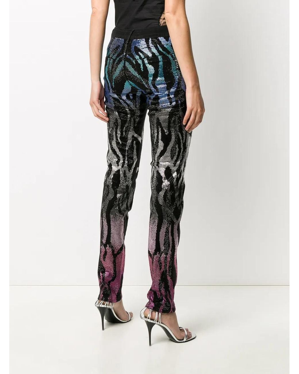Philipp Plein Blue Embellished Zebra Pattern Jeggings