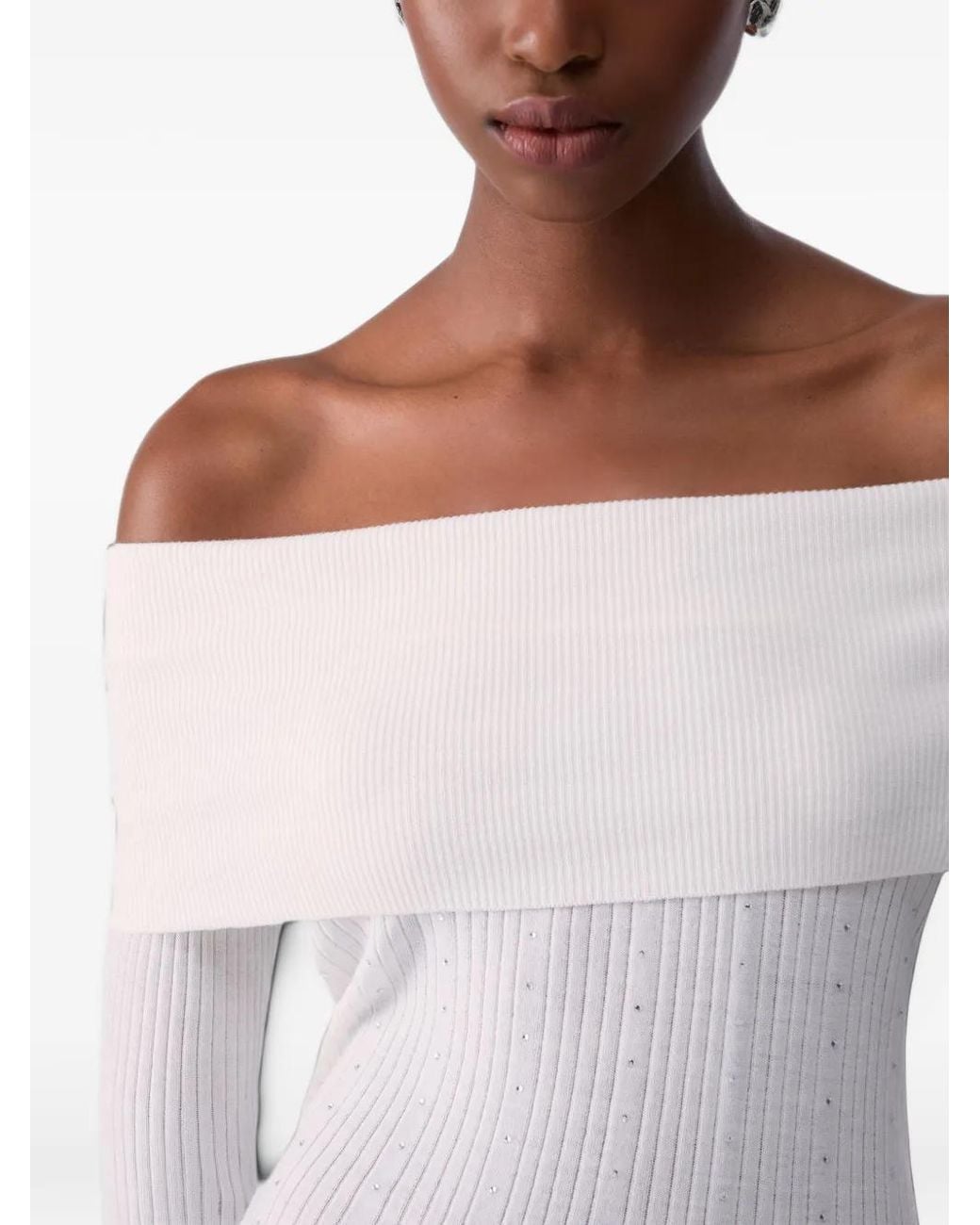 Liu Jo White Wool Sweater With Bardot Neckline