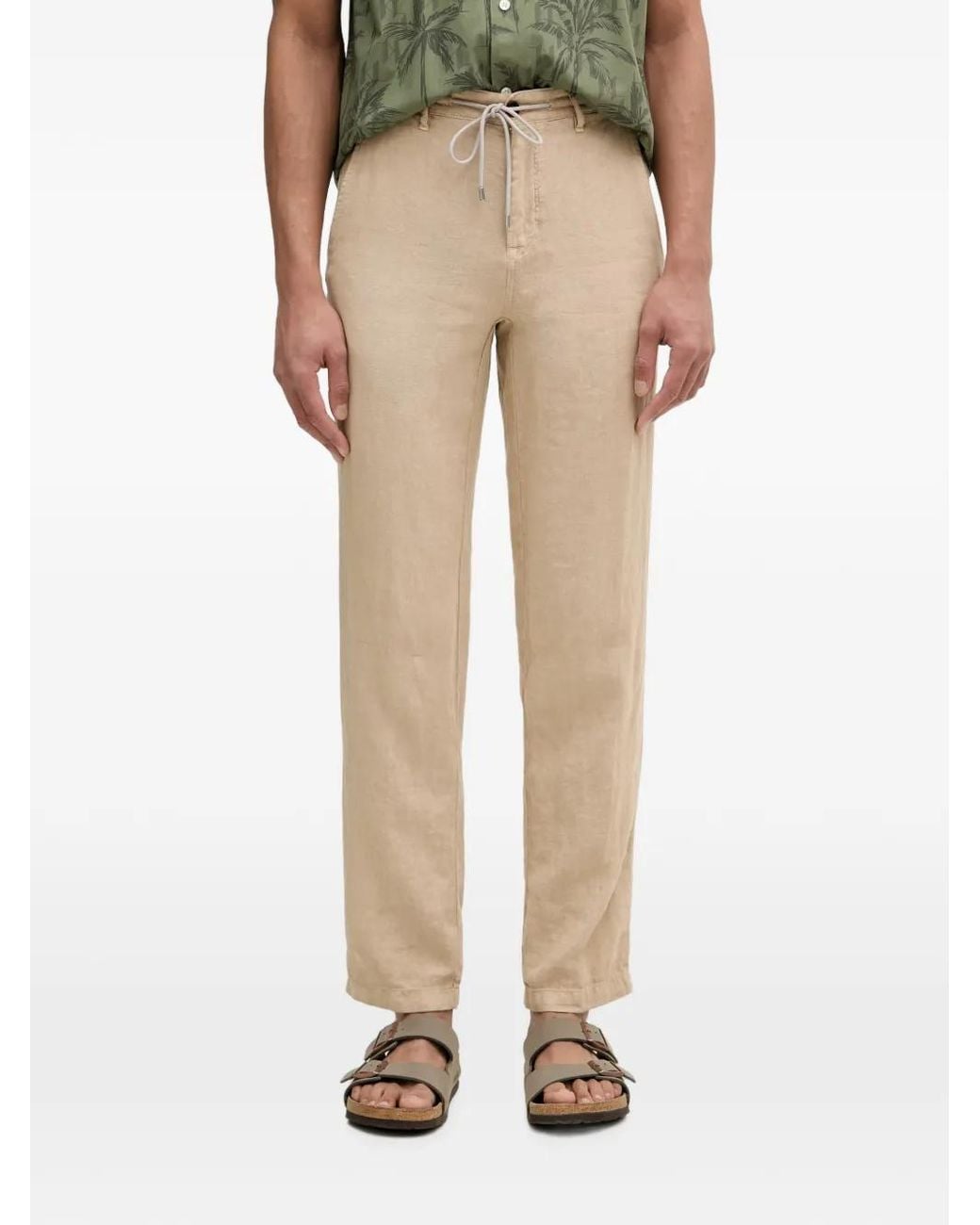 Karl Lagerfeld Natural Drawstring-Fastening Straight-Leg Trousers for men