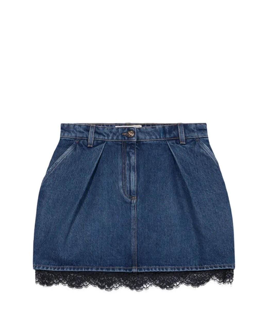Blumarine Blue Lace-Trim Denim Mini Skirt