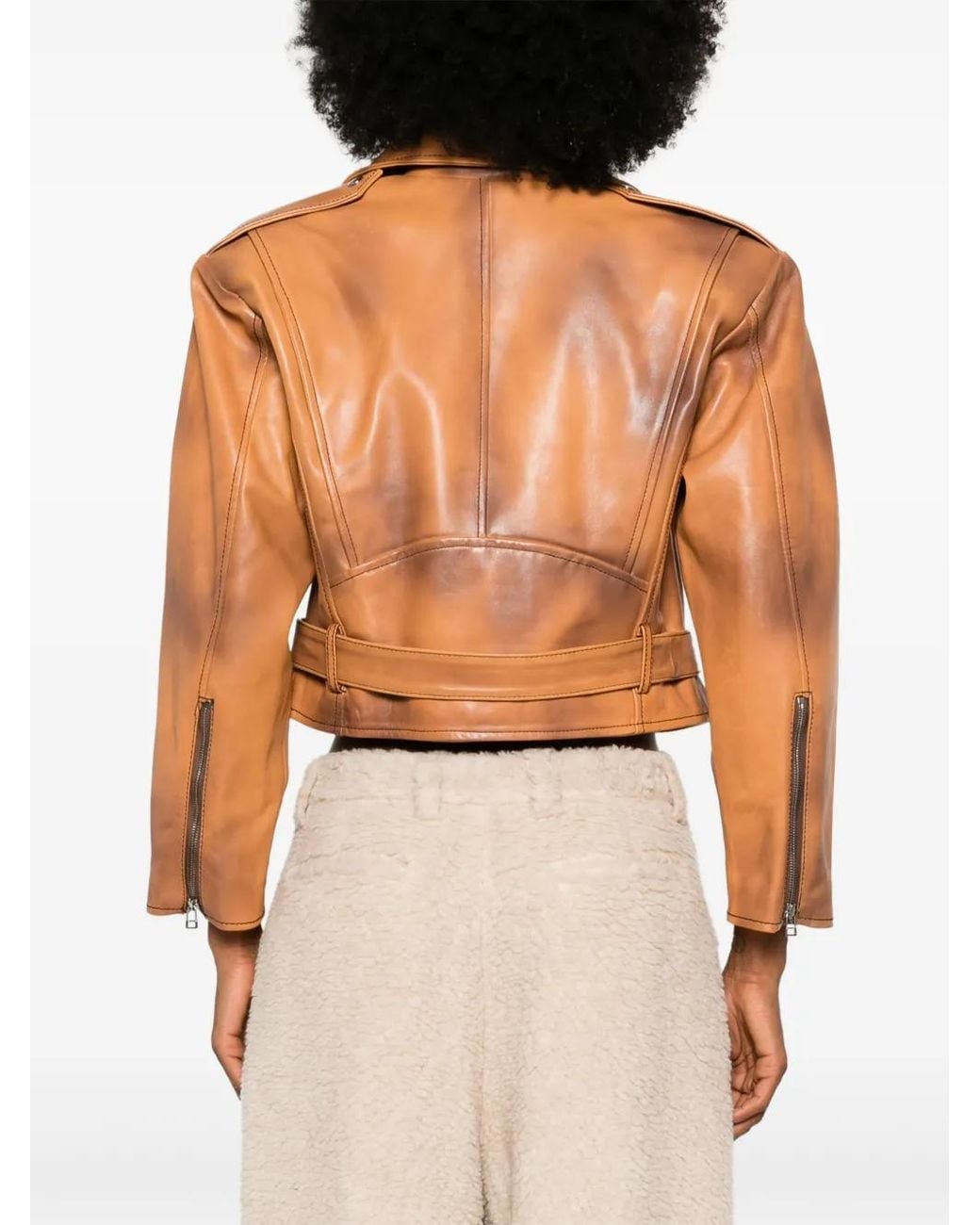 GIUSEPPE DI MORABITO Brown Spray-Paint Effect Leather Biker Jacket