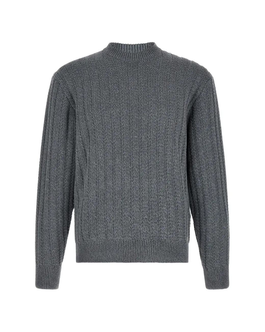 Boss Gray Textured-Knit Cotton Sweater for men