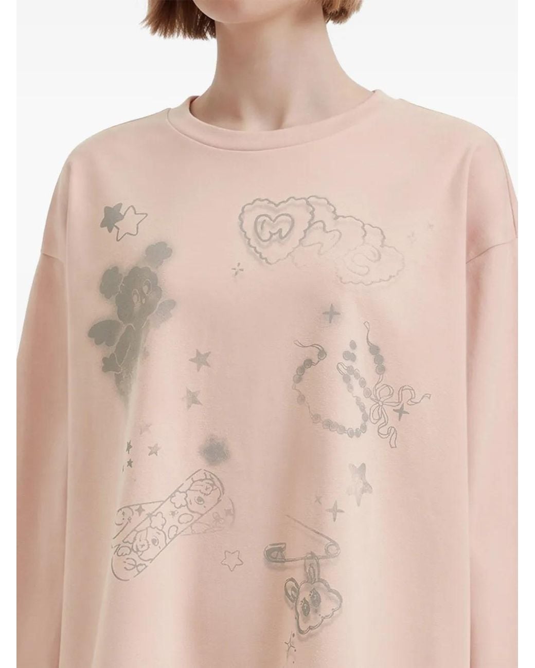 Mini Cream Pink Graphic-Print Long-Sleeve T-Shirt