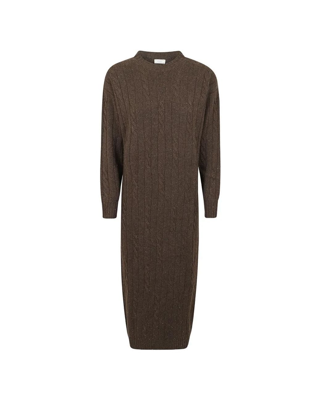 Peserico Brown Cable-Knit Flecked Midi Dress