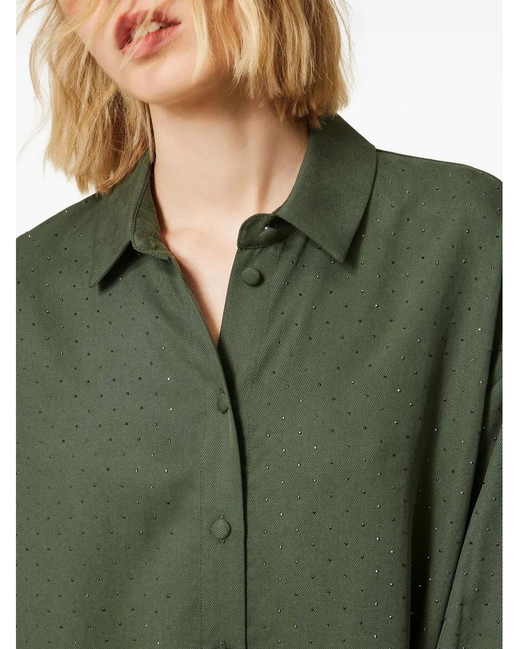 Twinset Green Twill Shirt With Studs
