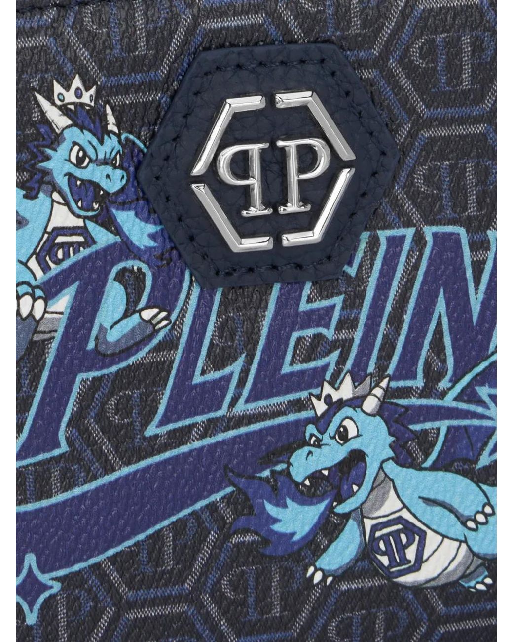 Philipp Plein Blue French Wallet Dragons Monogram for men