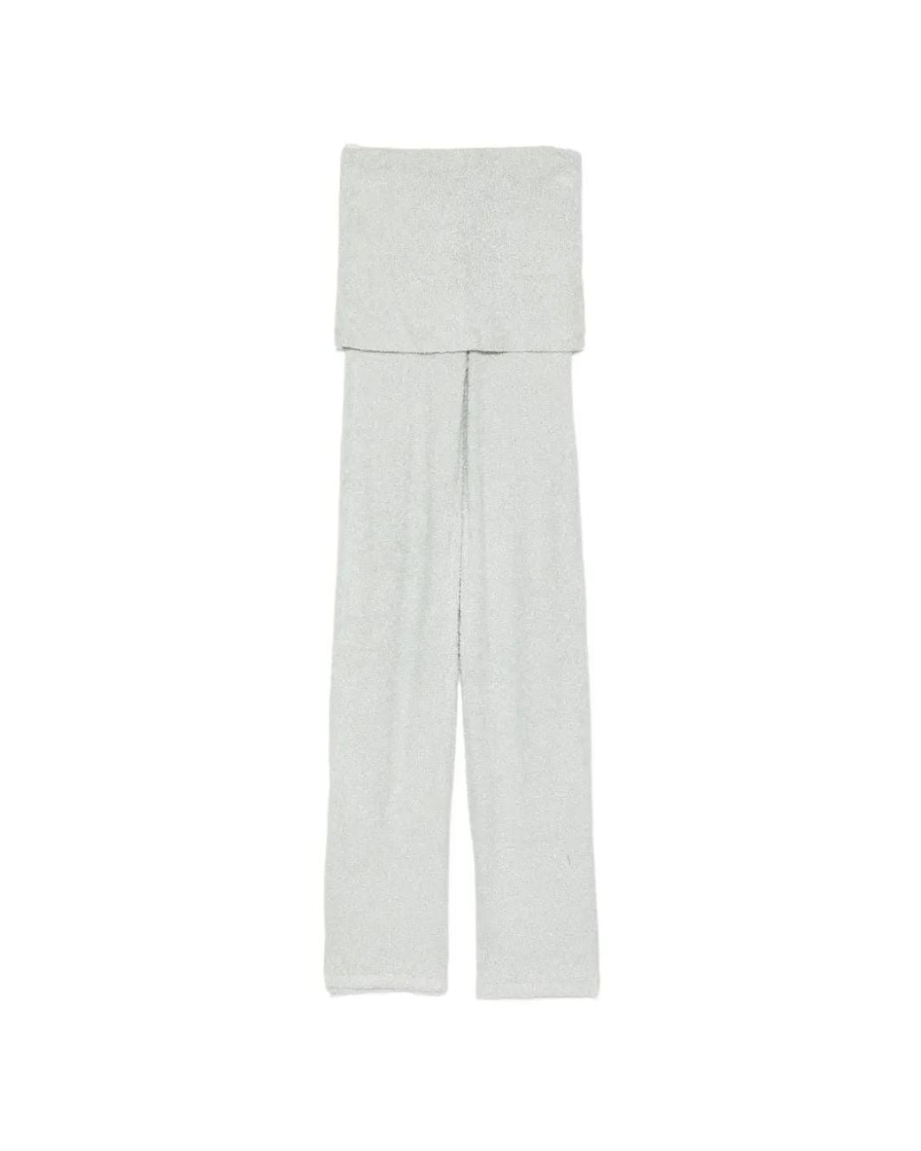 AYA MUSE White Foldover-Waist Bouclé-Knit Trousers