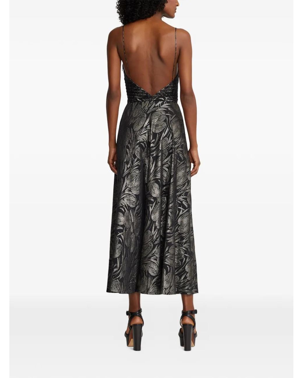 Ralph Lauren Black Henri Floral V-Neck Midi Dress