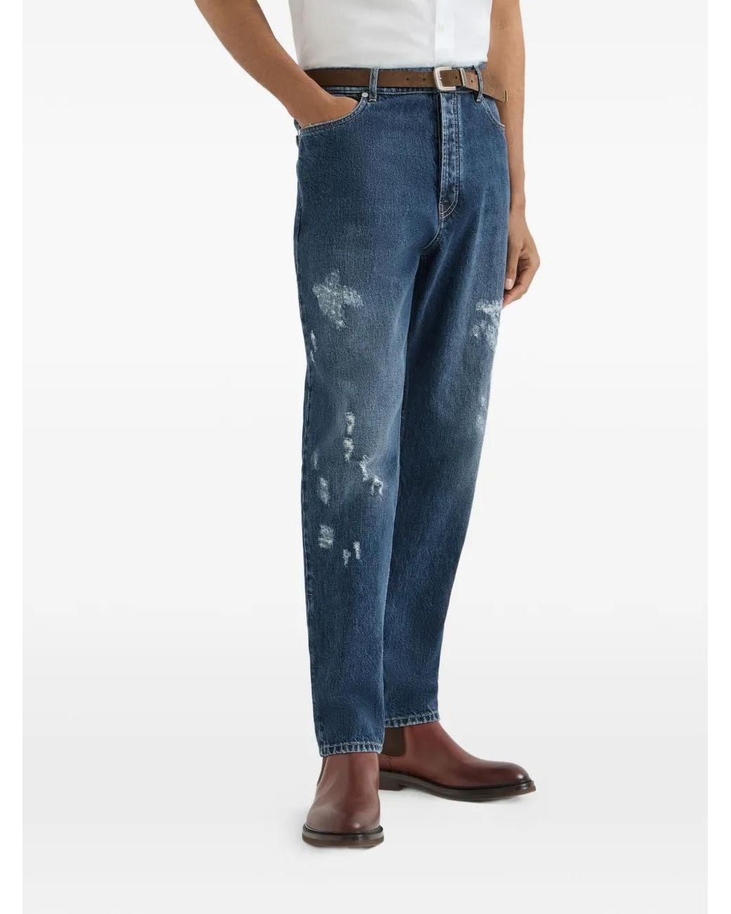 Brunello Cucinelli Blue Pantalon En Jean À Coupe Cinq Poches for men