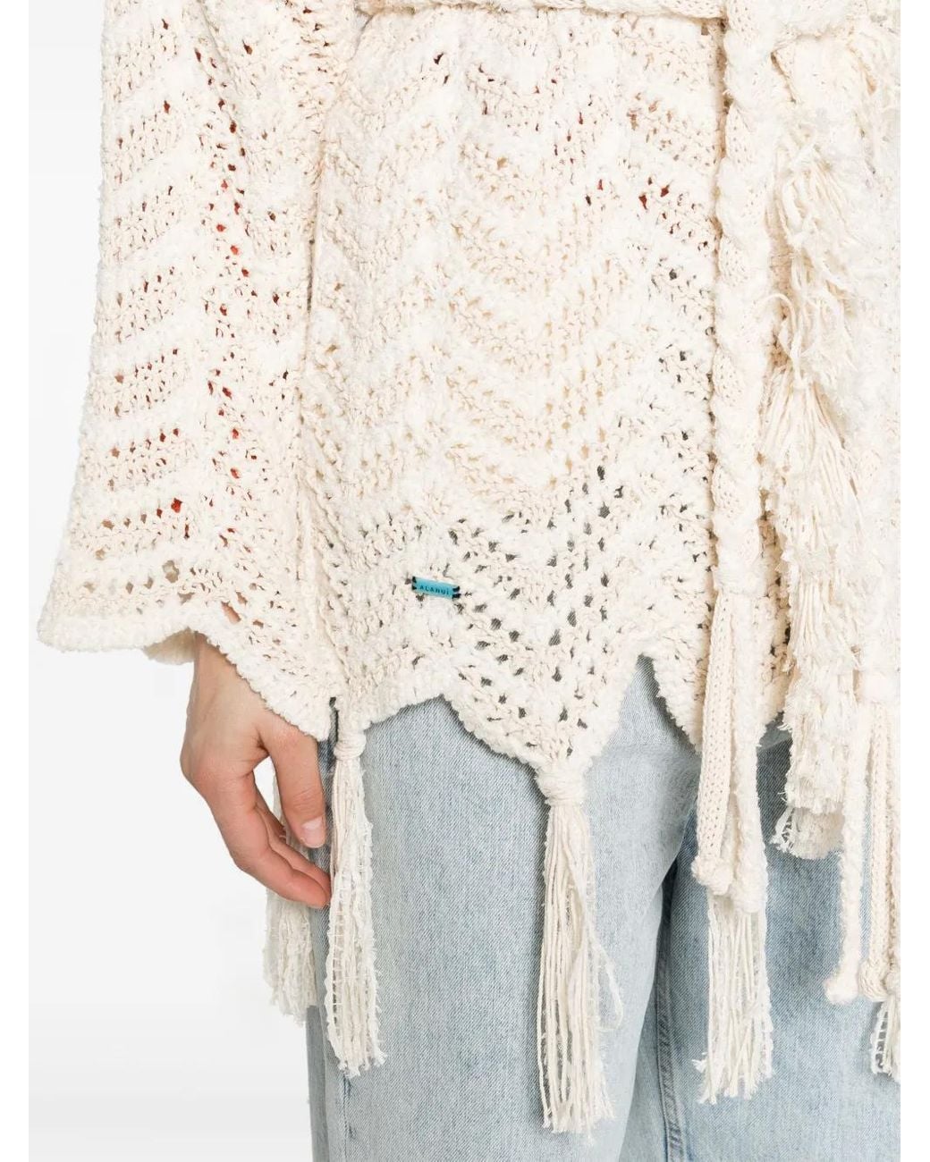 Alanui White Chevron-knit Fringed Cardigan