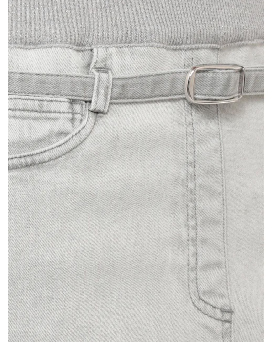 Panicale Gray Ribbed-Waistband Belted Jeans