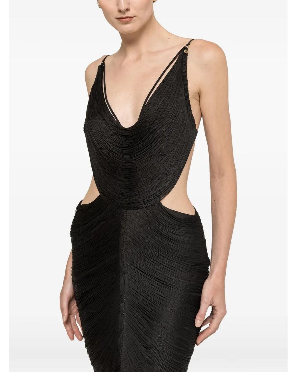 Nissa Black Fringed Backless Dress