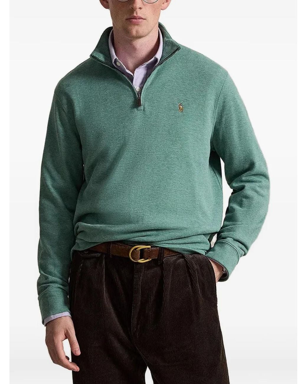 Polo Ralph Lauren Green Pull Côtelé Estate À Col Zippé for men