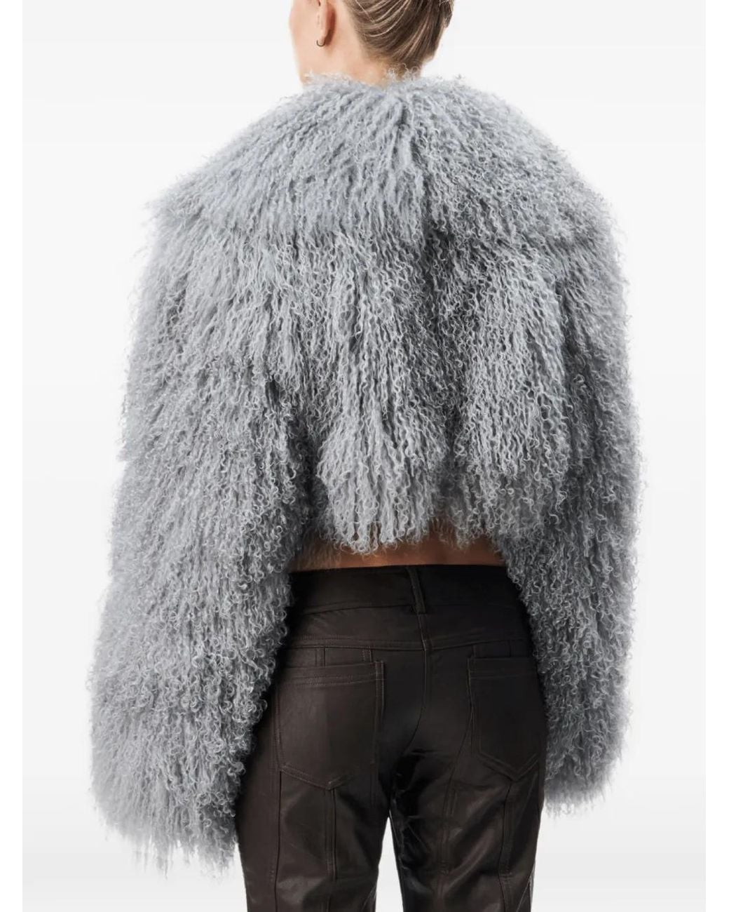 OW Collection Gray Celia Cropped Fur Jacket