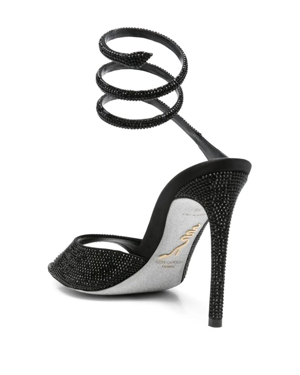 Rene Caovilla Black 105Mm Crystal-Embellished Spiral-Wrap Sandals