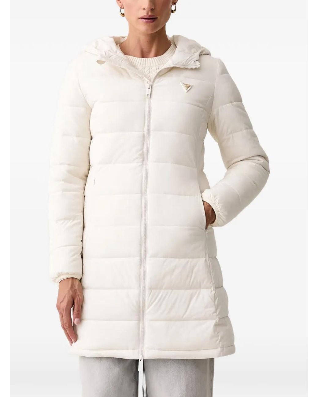 Guess White Hooded Padded Coat