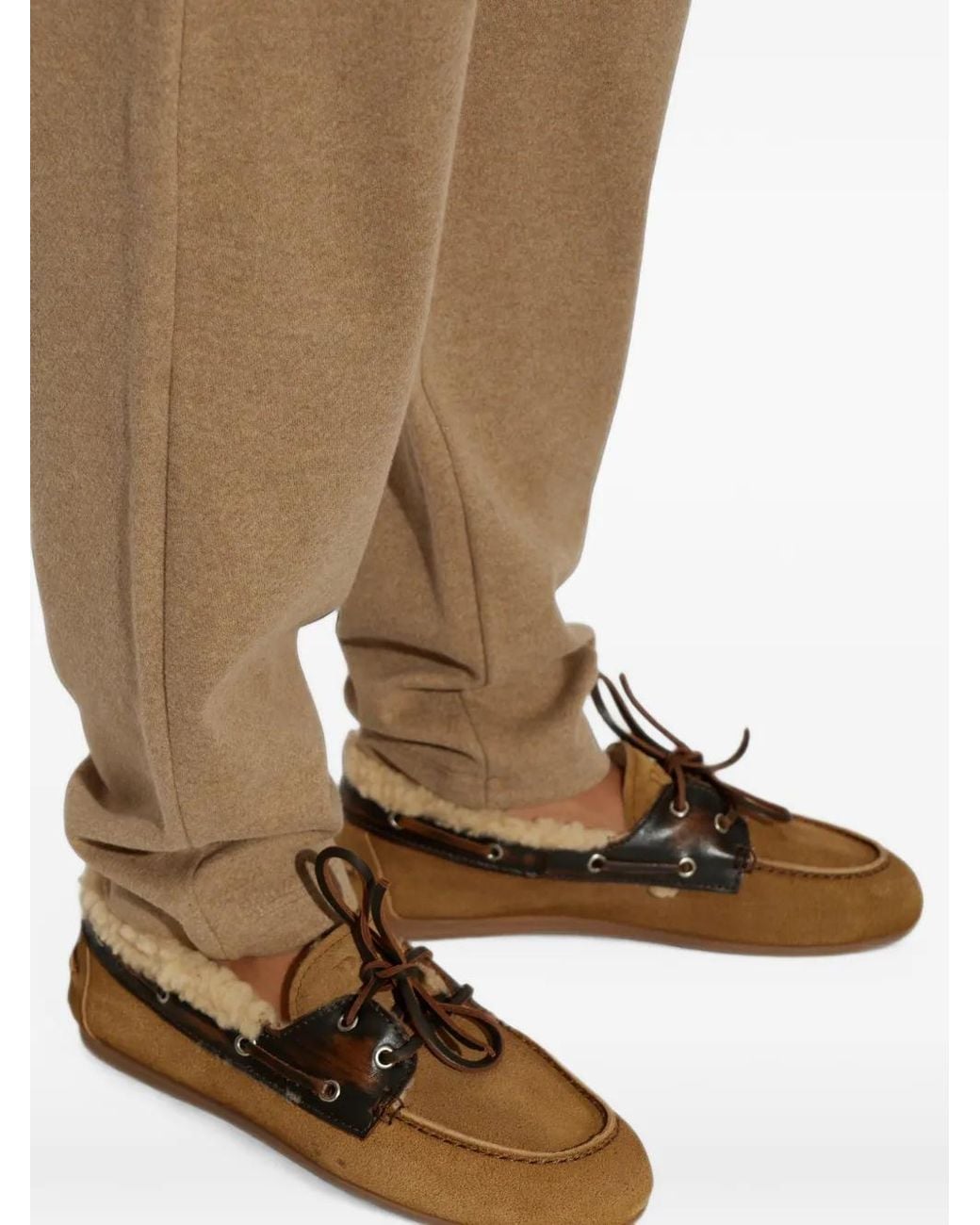 POSA Brown Shearling-Lined Leather Boat Shoes