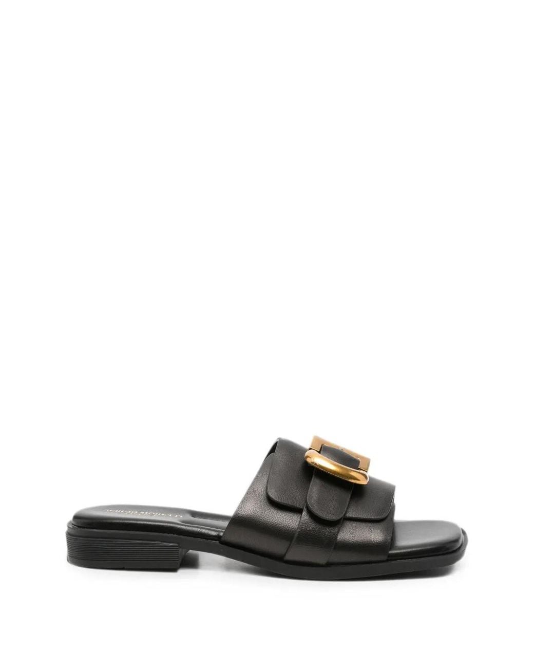SERGIO MORETTI FIRENZE Black Buckle-Detail Square-Toe Sandals