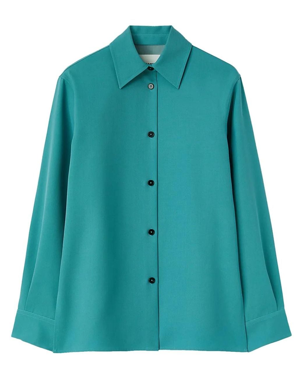 Jil Sander Green Pointed-Collar Wool Shirt