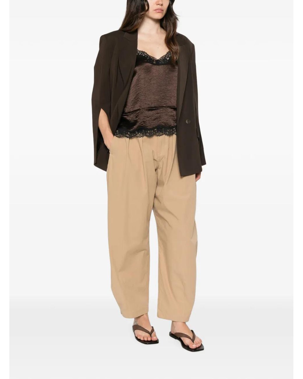 Twinset Brown Split-Sleeve Double-Breasted Blazer
