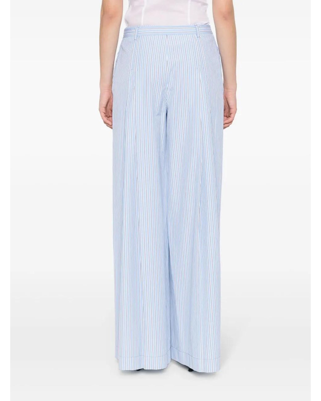 Alberta Ferretti Blue Pleat-Detail Striped Palazzo Pants