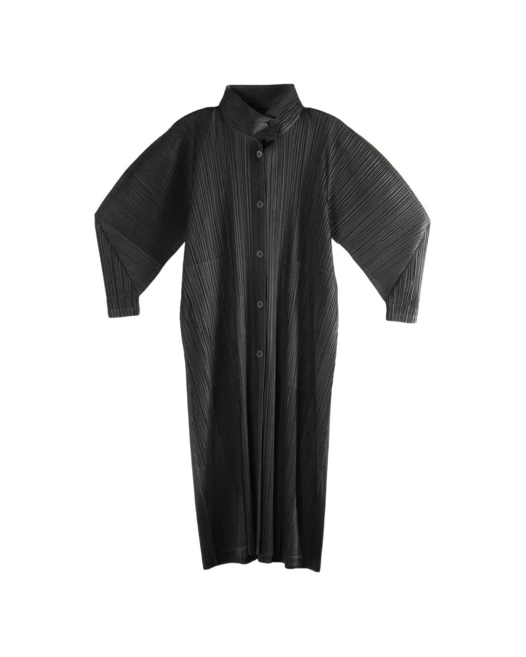 Pleats Please Issey Miyake Black Button Plissé Coat