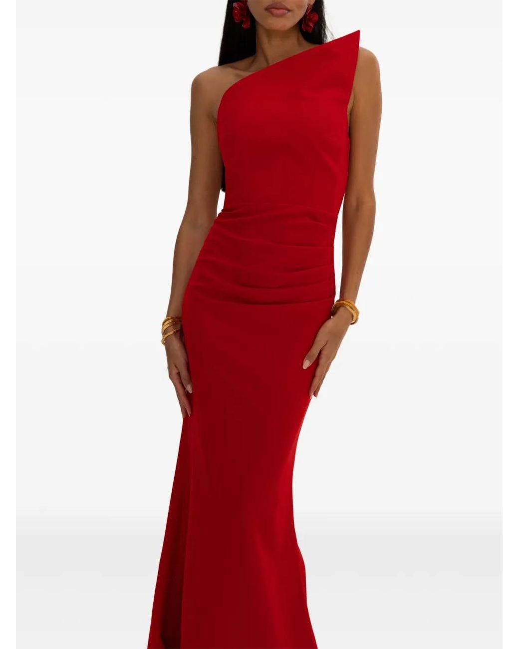 MOOS STUDIO Red Asymmetric-Neck Maxi Dress