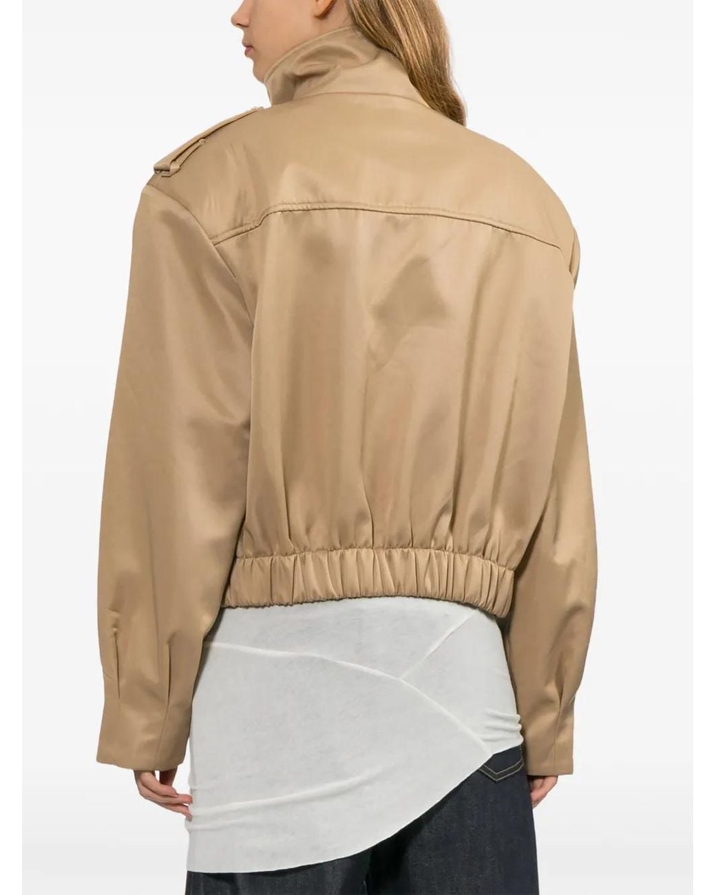Source Unknown Natural High-Neck Epaulette-Detail Jacket