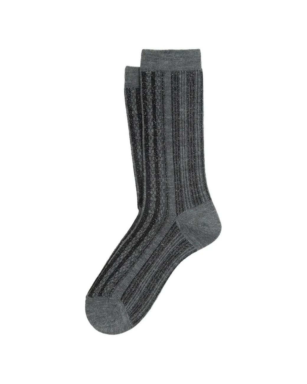 ANT45 Gray Mannar Glitter-Effect Ribbed Socks