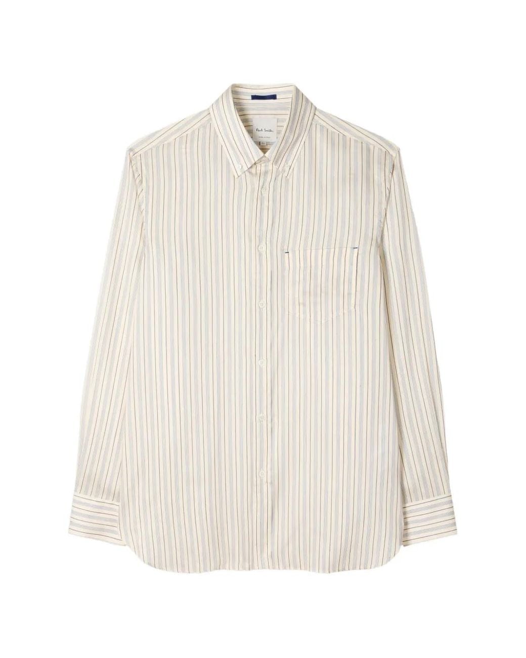 Paul Smith White Regular-Fit Ecru And Stripe Lyocell-Silk Shirt for men