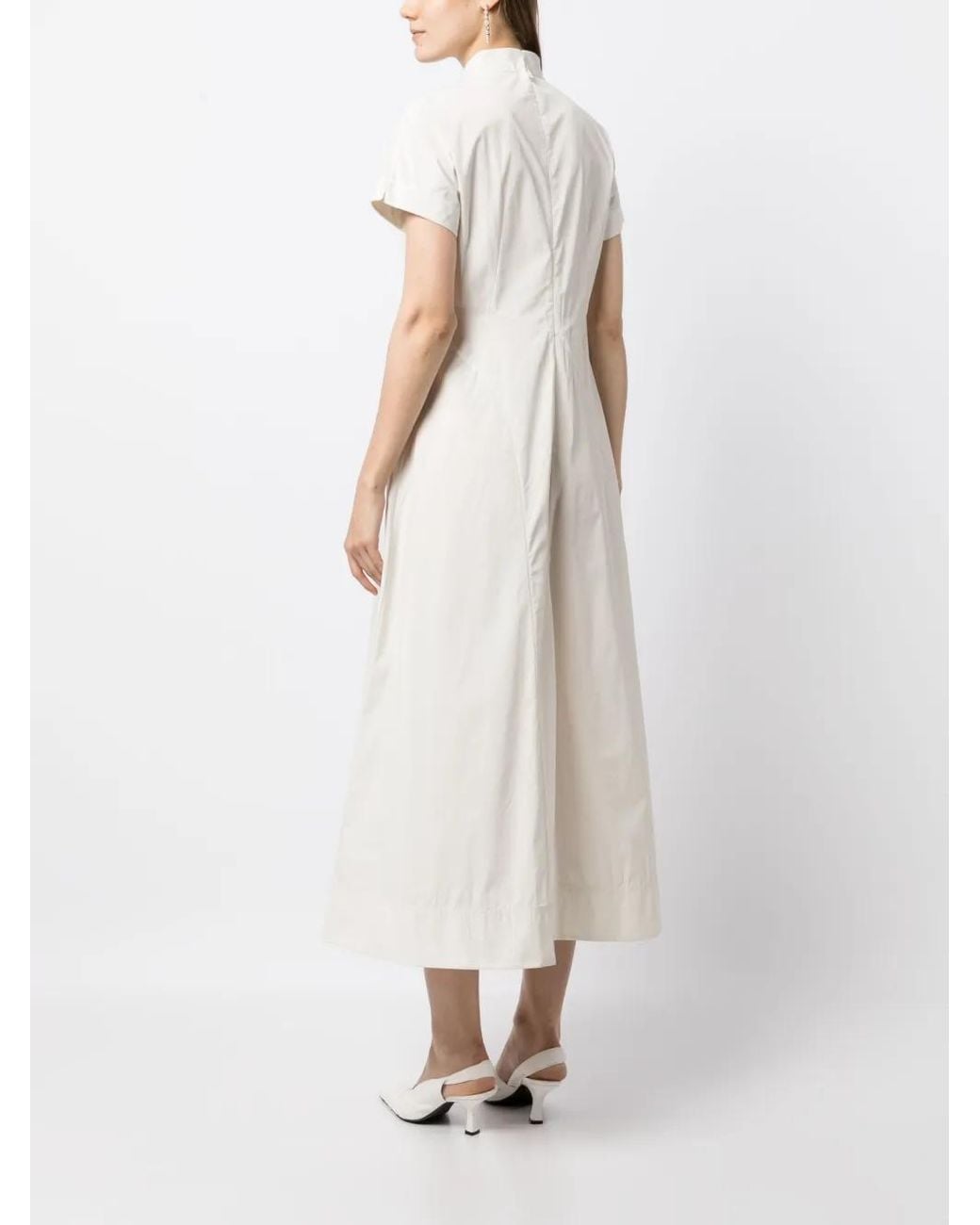Shiatzy Chen White Band-Collar Midi Dress